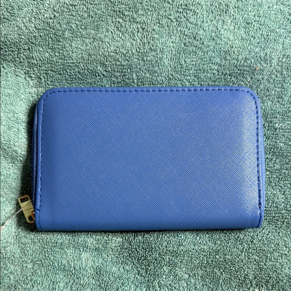 NWOT Blue Zip Wallet with Gold Accent